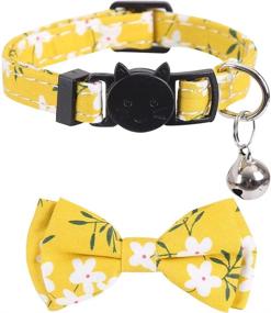 img 3 attached to 🐱 Lamphyface 2 Pack/Set Breakaway Cat Collar with Cute Bow Tie and Bell: Plaid Flower Design for Kitty | Adjustable Safety