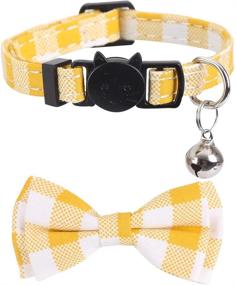 img 2 attached to 🐱 Lamphyface 2 Pack/Set Breakaway Cat Collar with Cute Bow Tie and Bell: Plaid Flower Design for Kitty | Adjustable Safety