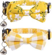 🐱 lamphyface 2 pack/set breakaway cat collar with cute bow tie and bell: plaid flower design for kitty | adjustable safety logo