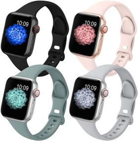 img 4 attached to 📱 GeekSpark 4 Pack Тонкий Ремешок для Apple Watch 38mm 40mm 42mm 44mm для Женщин и Мужчин, Узкий Мягкий Силиконовый Заменяемый Ремешок для iWatch SE/Series 6/5/4/3/2/1