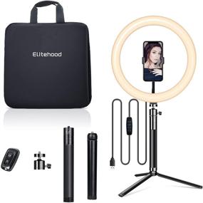 img 4 attached to 💡 Elitehood LED Ring Light with Tripod Stand, Phone Holder, and Wireless Remote – Dimmable Desk Makeup Light for Selfie, Live Streaming, YouTube Video, Photography and More – Carrying Bag Included