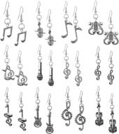 🎶 wuweijiajia 12 pairs vintage silver music note dangle earrings sets – handmade lightweight musical instrument guitar violin earrings for women, girls, and teen music lovers logo