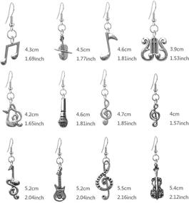 img 3 attached to 🎶 WUWEIJIAJIA 12 Pairs Vintage Silver Music Note Dangle Earrings Sets – Handmade Lightweight Musical Instrument Guitar Violin Earrings for Women, Girls, and Teen Music Lovers