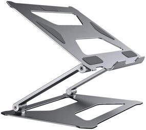 img 4 attached to Adjustable Ergonomic Laptop and Tablet Stand by JoiseTech - Multi-Functional Foldable Computer Notebook Holder with Auto-Locking Hinge for iPad, MacBook Air Pro, Dell, Chromebook, Alienware - Compatible with 9.7-17.3 Inch Devices (Gray)