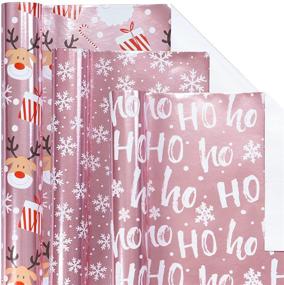 img 4 attached to 🎁 LeZakaa Pink Metallic Christmas Wrapping Paper Roll - Snowflakes/Santa Claus/&#34;HO&#34; Print - 3 Rolls, 17 x 120 in - Ideal for Gift Wrap, Arts Crafts - 42.5 sq.ft.ttl.