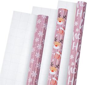 img 3 attached to 🎁 LeZakaa Pink Metallic Christmas Wrapping Paper Roll - Snowflakes/Santa Claus/&#34;HO&#34; Print - 3 Rolls, 17 x 120 in - Ideal for Gift Wrap, Arts Crafts - 42.5 sq.ft.ttl.