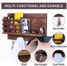 img 3 attached to 🔑 JOOWIN Wooden Key Holder & Coat Hooks Wall Mounted - Organize Keys, Letters, Bills, Decorative for Entrance Door, Kitchen, Bedroom, Tool Room