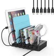 🔌 ntonpower fastest charging station with quick charge 3.0 - 6 ports dock organizer for multiple devices, iwatch stand, 6 phone charger cables - smartphone, tablet, kindle - black logo