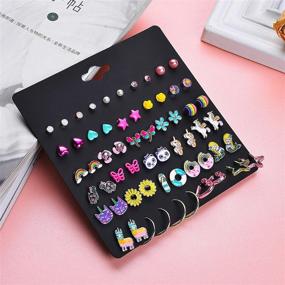 img 4 attached to Hypoallergenic Stainless Steel Stud Earrings Set with Cute Animal Alpaca, Rainbow Unicorn Designs - Perfect Jewelry Gifts for Girls, Teens, and Women