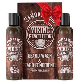 img 4 attached to Argan & Jojoba Beard Wash and Conditioner Set - Nourishes & Fortifies with Natural Sandalwood Scent - Beard Shampoo Enhanced with Beard Oil (5oz)