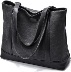 img 4 attached to 👜 Stylish Canvas Laptop Tote Work Bag for Women - 15.6 Inch Computer Compartment with Multiple Pockets