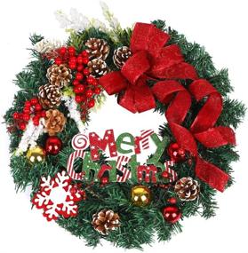 img 4 attached to Hoomall 18 Inch Christmas Wreaths: Festive Floral Door Hanging for Home Décor - Red Green-Merry Christmas