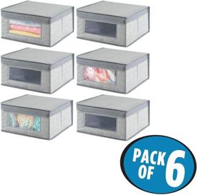 img 3 attached to 📦 mDesign Small Fabric Closet Storage Organizer Box - Clear Window, Attached Lid - Textured Print - Gray (6 Pack) - for Child/Kids Room, Nursery