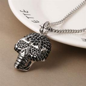 img 2 attached to 🚂 Punk Locomotive Steam Style Stainless Steel Silver CZ Skull Bones Pendant Necklace for the Fashion Savvy