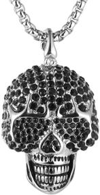 img 4 attached to 🚂 Punk Locomotive Steam Style Stainless Steel Silver CZ Skull Bones Pendant Necklace for the Fashion Savvy