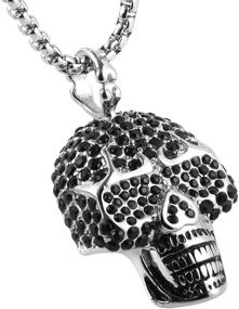 img 3 attached to 🚂 Punk Locomotive Steam Style Stainless Steel Silver CZ Skull Bones Pendant Necklace for the Fashion Savvy