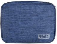 navy double layer electronics organizer: travel storage bag for chargers, phones, ipads, cameras, sd cards, and more! logo