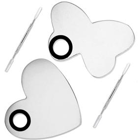 img 4 attached to 💄 2-Pack AYWFEY Makeup Palette and Spatula Set, Premium Stainless Steel Cosmetic Mirror Lady Mixing Palette Tool for Nail Art, Eye Shadow, Eyelash Pigment Blending, Foundation - Silver