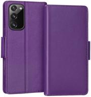 📱 fyy case for samsung galaxy note 20 6.7", luxury cowhide genuine leather rfid blocking wallet case - purple: flip folio cover with kickstand function and card slots for galaxy note 20 logo