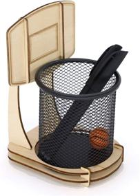 img 1 attached to Handmade Wooden Basketball Pencil Holder Stand with Ball - GUOZI Creative Pen Organizer, Metal Mesh Pencil Cup for Kids Desk, Office, Home, School Supplies - Ideal Birthday, Christmas Gift, and More.