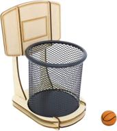 handmade wooden basketball pencil holder stand with ball - guozi creative pen organizer, metal mesh pencil cup for kids desk, office, home, school supplies - ideal birthday, christmas gift, and more. логотип