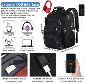 img 2 attached to Ultimate 18.4 Laptop Backpack for Men: 55L Extra Large, 🎒 Gaming-Ready with USB Charger Port, TSA Friendly & RFID Anti-Theft Pocket