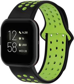 img 4 attached to BATINY Watch Bands Compatible With Fitbit Versa/Versa 2/Lite/Special Edition Bands For Men Women Silicone Replacement Strap (Black/Green
