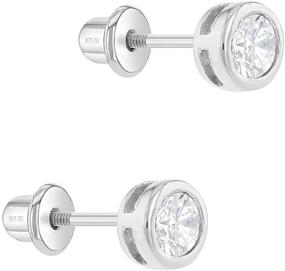 img 3 attached to 💎 925 Sterling Silver 5mm CZ Screw Back Bezel Earrings - Ideal for All Occasions, Baby Girls, Toddlers, and Little Girls - Playful or Formal Attire - Hypoallergenic