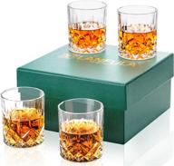 🥃 premium crystal whiskey glasses set with gift box - lanfula rocks style glassware for bourbon, scotch, cocktail or irish whisky - 4 large 10oz lowball bar tumblers logo