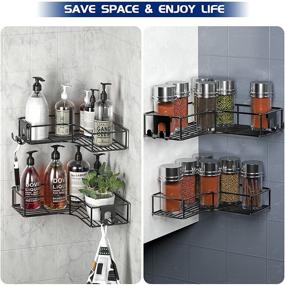 img 1 attached to 🛁 NONGSHIM Corner Shower Caddy: 2-Pack Adhesive Corner Shower Shelf with Hook—Rustproof Bathroom Organizer for Shampoo, Toiletries, and Kitchen Supplies