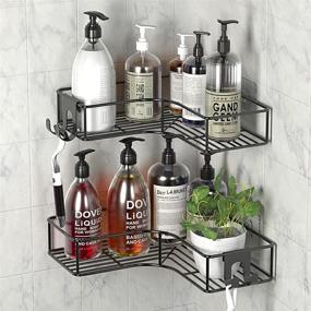 img 4 attached to 🛁 NONGSHIM Corner Shower Caddy: 2-Pack Adhesive Corner Shower Shelf with Hook—Rustproof Bathroom Organizer for Shampoo, Toiletries, and Kitchen Supplies
