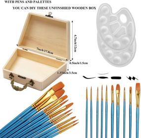 img 3 attached to Aulufft Unfinished Wood Box with Handle and Lid: 4 Piece Treasure Chest Set with Locking Clasp for Crafts, DIY Storage, and Home Decor + Bonus 12 PCS/Set Painting Brushes with Palettes