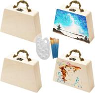 aulufft unfinished wood box with handle and lid: 4 piece treasure chest set with locking clasp for crafts, diy storage, and home decor + bonus 12 pcs/set painting brushes with palettes logo