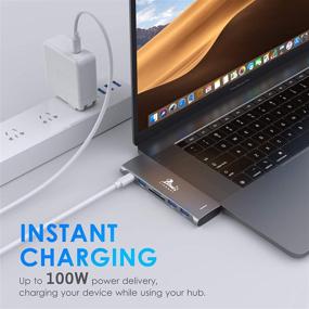 img 1 attached to 💪 Enhanced USB C Hub: Powered USB Splitter with Ethernet, PD Charging, and 3 USB 3.0 Ports - Compatible with USB C/Thunderbolt 3 Devices