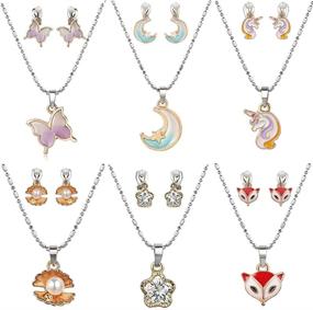 img 4 attached to 🦄 PinkSheep Unicorn Butterfly Earrings Necklace: Sparkle with Whimsical Charm!
