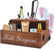 🧖 rustic wooden hair tools organizer holder for bathroom countertop - styling tools & accessories storage caddy for blow dryer, curling iron, hair straightener (brown) логотип