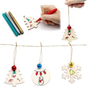 img 2 attached to 🎨 30-Piece Unfinished Wooden Ornaments Kit - Natural Wood Slices Hanging Ornaments with Jute Twine, Colorful Bells, and Color Pens for Art Crafts
