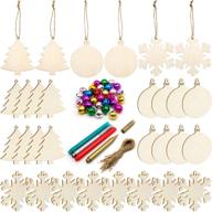 🎨 30-piece unfinished wooden ornaments kit - natural wood slices hanging ornaments with jute twine, colorful bells, and color pens for art crafts logo