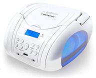 🎵 lauson bb22 small cd player with speakers - portable boombox with aux input, usb-mp3, headphone jack, led light, kids cd player radio (white) logo