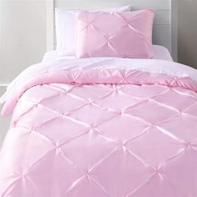 img 3 attached to Silky Soft Pink Comforter Set for Teen Girls Bedroom - Twin Size Kids Bed Set with Pinch Pleat Pintuck Diamond Pattern - Includes 1 Comforter & 1 Pillow Sham