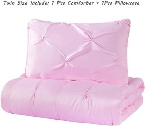 img 2 attached to Silky Soft Pink Comforter Set for Teen Girls Bedroom - Twin Size Kids Bed Set with Pinch Pleat Pintuck Diamond Pattern - Includes 1 Comforter & 1 Pillow Sham