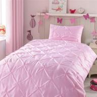 silky soft pink comforter set for teen girls bedroom - twin size kids bed set with pinch pleat pintuck diamond pattern - includes 1 comforter & 1 pillow sham logo