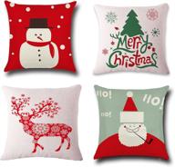 🎄 christmas pillow covers 4 pack: festive snowman, christmas tree, deer, santa claus, merry christmas sofa throw pillow case set - 18 x 18 inch, cotton linen logo