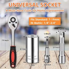 img 3 attached to 🔧 Athlife Universal Socket Wrench Tool Kit: 7-19mm Socket Grip Set with 3/8 Ratchet Wrench Power Drill Adapter - Perfect Gift for DIY Handyman, Husband, Boyfriend, Dad, Women (Silver)