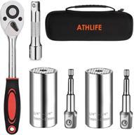 🔧 athlife universal socket wrench tool kit: 7-19mm socket grip set with 3/8 ratchet wrench power drill adapter - perfect gift for diy handyman, husband, boyfriend, dad, women (silver) logo