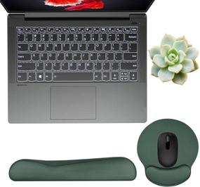 img 1 attached to 🖥️ Dark Green Keyboard Wrist Rest Pad and Mouse Pad Set - Memory Foam Typing Support, Comfortable Wrist Pain Relief, Non-Slip Rubber Base