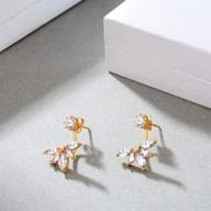 💎 stunning 18k gold plated e lotus flower ear jacket stud earrings with natural shell pearl and white cubic zirconia - perfect 925 sterling silver jewelry gift logo