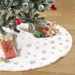 img 4 attached to ❄️ Silver Snowflake Faux Fur Christmas Tree Skirt - Xmas Plush Skirt 36 Inch