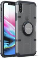 📱 roartz gray hybrid full-body rugged slim-fit ultra-thin scratch-resistant rotating ring holder kick-stand magnetic car mount shock absorption non-slip case for apple iphone x 10 logo