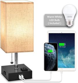 img 4 attached to 🛏️ Enhance Your Bedroom with the USB Bedside Table Lamp: Dual Charging Ports, LED Lighting, and Tetragon Fabric Linen Shade!